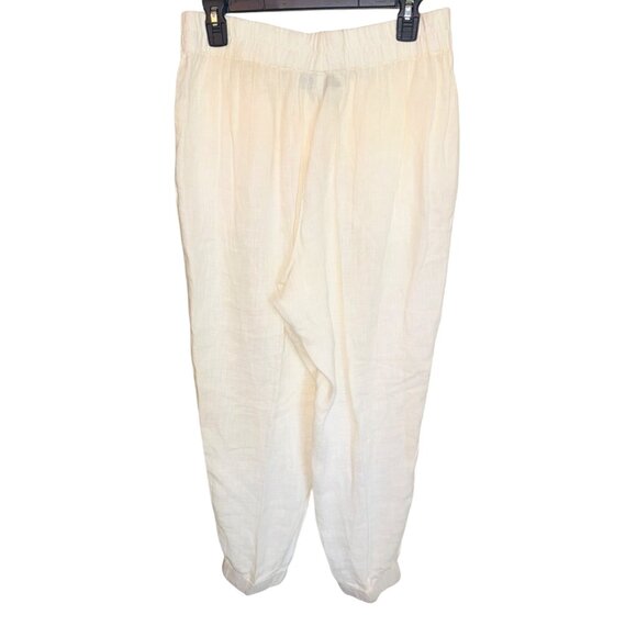 Flax White Cream Linen Jogger Casual Pants M Sustainable Lagenlook M Minimalist - Picture 2 of 5